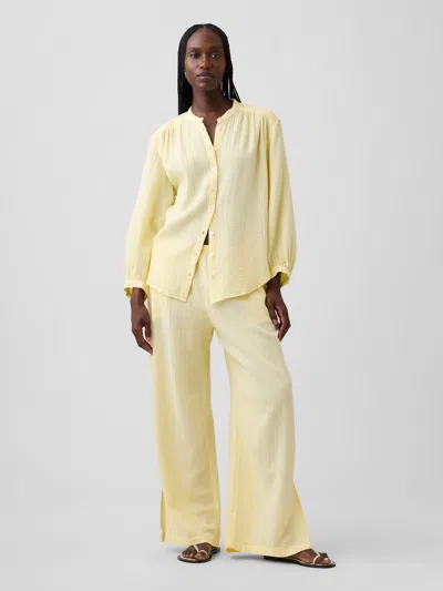 Gap Cotton Gauze Easy Split-hem Pants In Yellow