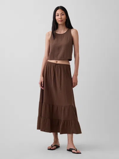 Gap Cotton Gauze Easy Tiered Maxi Skirt In Brown
