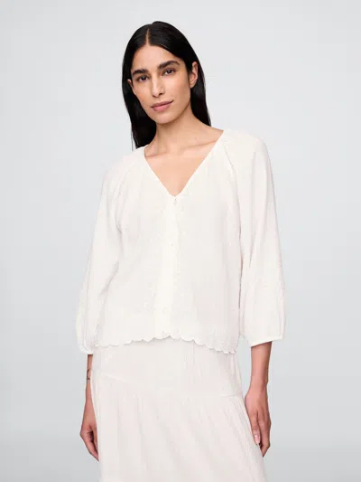 Gap Cotton Gauze Embroidered V-neck Top