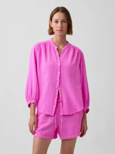 Gap Cotton Gauze Oversized Collarless Shirt