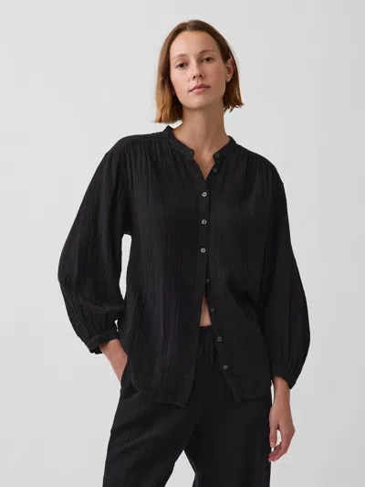 Gap Cotton Gauze Oversized Collarless Shirt In Black