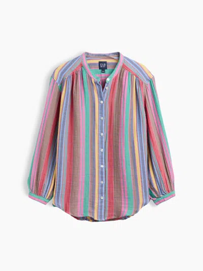 Gap Cotton Gauze Oversized Collarless Shirt In Rainbow Stripe