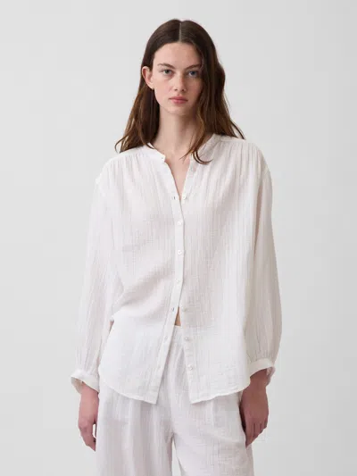 Gap Cotton Gauze Oversized Collarless Shirt In White