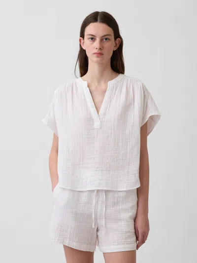 Gap Cotton Gauze Oversized Split-neck Top In White