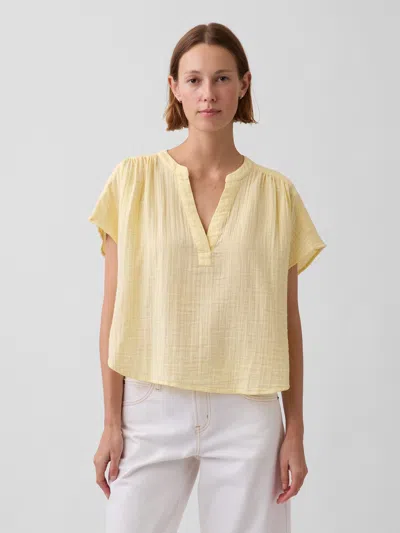 Gap Cotton Gauze Oversized Split-neck Top In Yellow