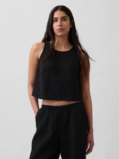 Gap Cotton Gauze Racer Shell Tank Top In Black
