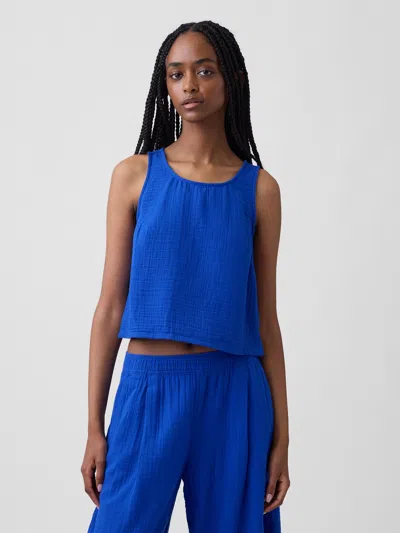 Gap Cotton Gauze Racer Shell Tank Top In Blue