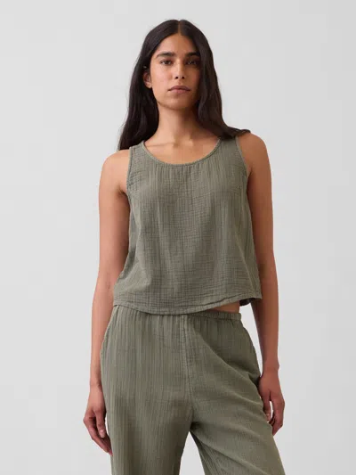 Gap Cotton Gauze Racer Shell Tank Top In Green