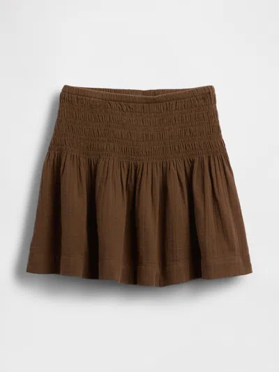 Gap Cotton Gauze Smocked Waist Mini Skort In Brown