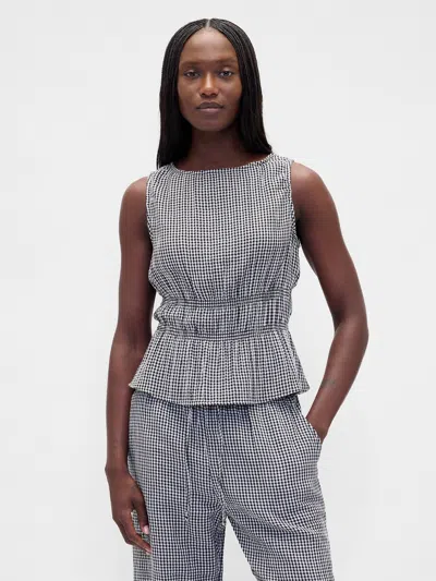 Gap Cotton Gauze Smocked-waist Peplum Top In Black