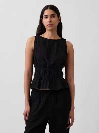 Gap Cotton Gauze Smocked-waist Peplum Top In Black