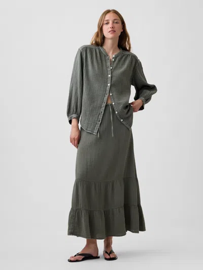 Gap Cotton Gauze Tiered Easy Maxi Skirt In Green