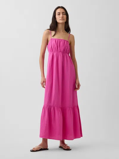 Gap Cotton Gauze Tiered Empire Waist Dress In Pink