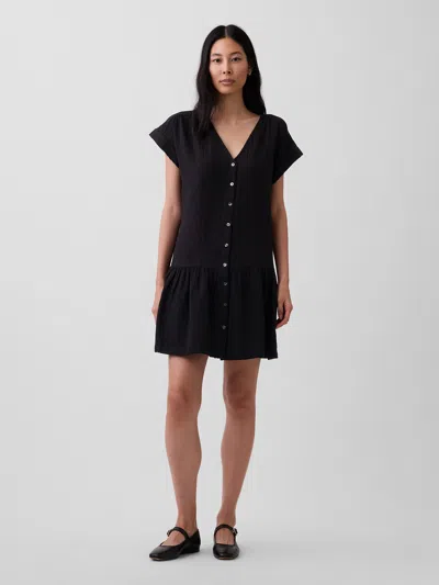 Gap Cotton Gauze V-neck Tunic Dress In Black