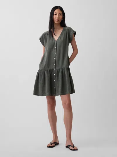 Gap Cotton Gauze V-neck Tunic Dress In Mesculen Green