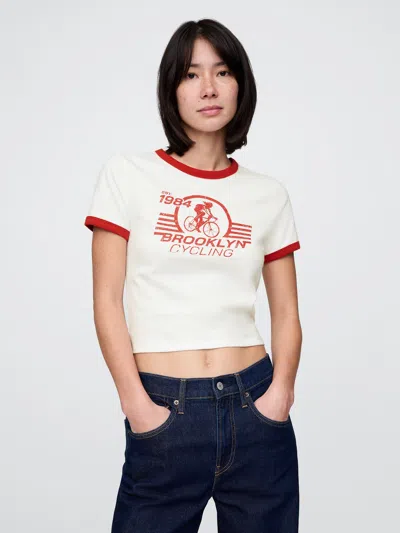 Gap Cotton Jersey Graphic Shrunken T-shirt In Off White