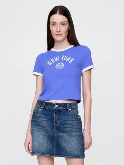 Gap Cotton Jersey New York Logo Shrunken T-shirt In Dazzling Blue
