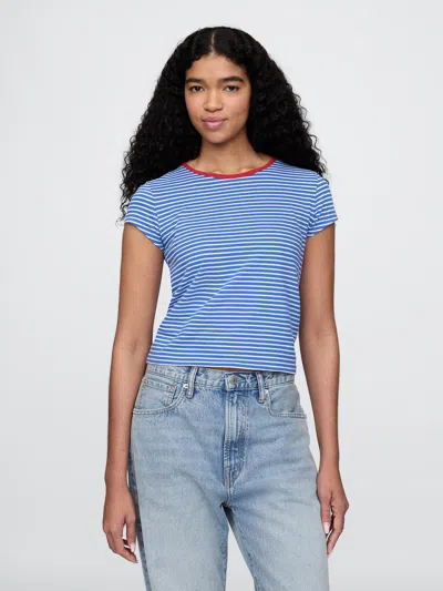 Gap Cotton Jersey Shrunken T-shirt In Blue Stripe