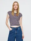 Gap Cotton Jersey Shrunken T-shirt In Navy Blue/ Pink/ And White Stripe
