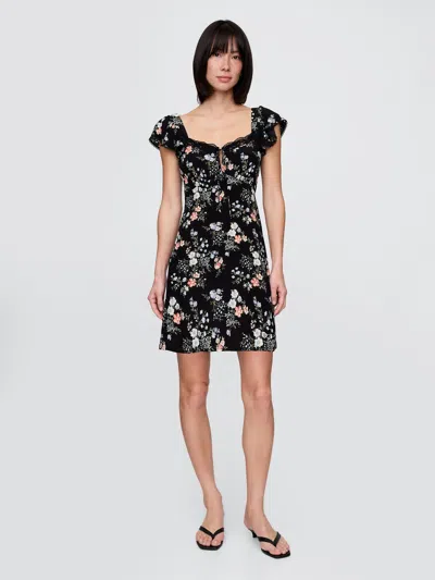 Gap Crepe Flutter-sleeve Mini Dress In Black Floral