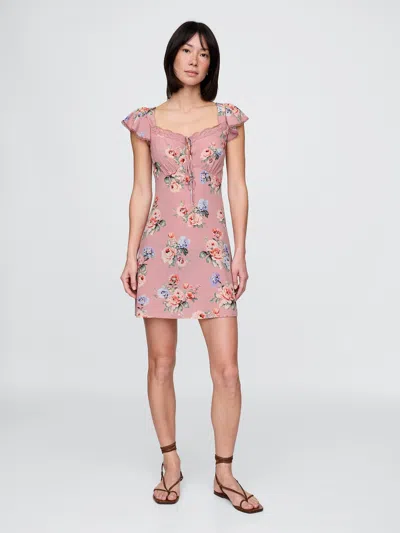 Gap Crepe Flutter-sleeve Mini Dress In Mauve Pink Floral