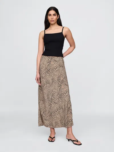 Gap Crepe Maxi Slip Skirt In Leopard Brown
