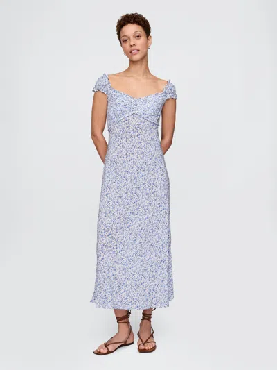 Gap Crepe Sweetheart Maxi Dress In White And Blue Floral