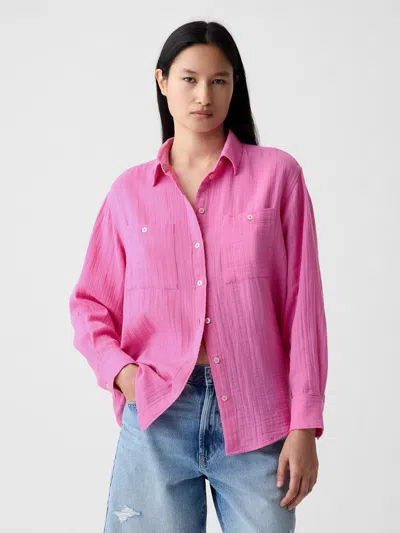 Gap Crinkle Gauze Big Shirt In Indie Pink