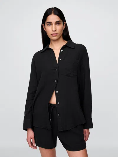 Gap Crinkle Gauze Button-down Shirt In Black