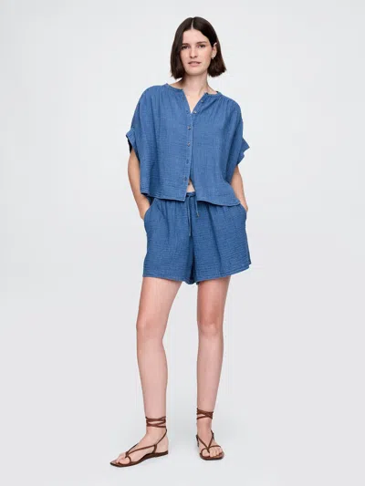 Gap Crinkle Gauze Denim Easy Shorts In Medium Indigo