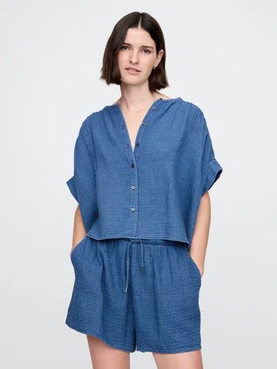 Gap Crinkle Gauze Denim Shirt In Medium Wash