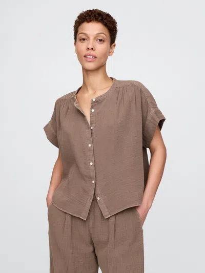 Gap Crinkle Gauze Dolman Shirt In Arrow Brown