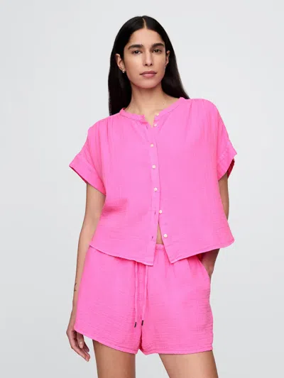 Gap Crinkle Gauze Dolman Shirt In Standout Pink