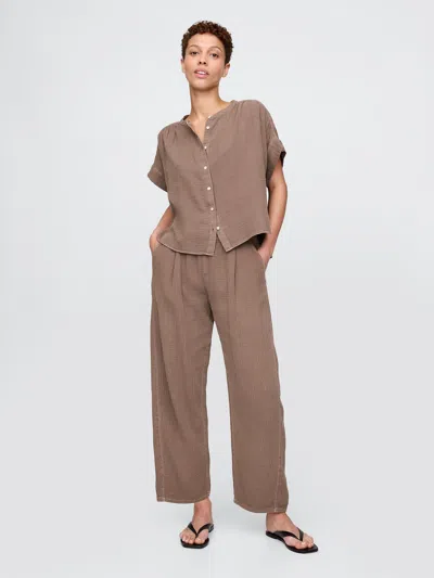 Gap Crinkle Gauze Easy Barrel Pants In Arrow Brown