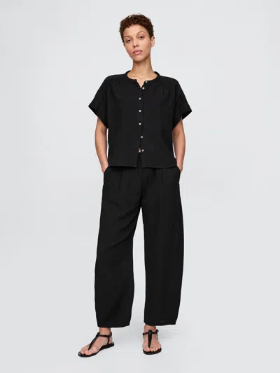Gap Crinkle Gauze Easy Barrel Pants In Basic Black