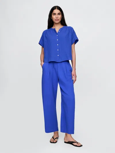 Gap Crinkle Gauze Easy Barrel Pants In Dazzling Blue