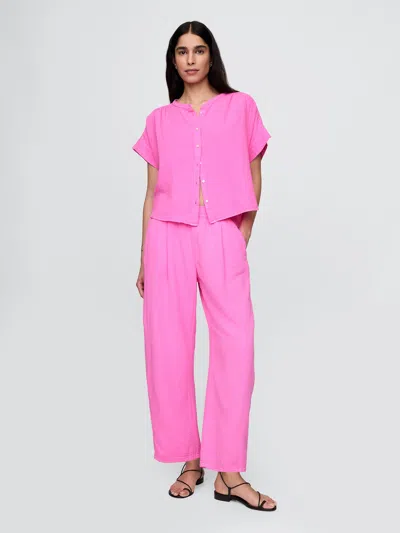 Gap Crinkle Gauze Easy Barrel Pants In Standout Pink