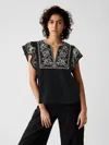 GAP CRINKLE GAUZE EMBROIDERED CROPPED SHIRT