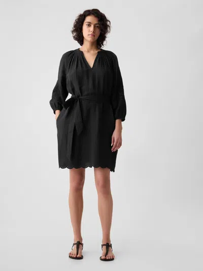 Gap Crinkle Gauze Embroidered Mini Dress In Black