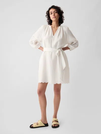 Gap Crinkle Gauze Embroidered Mini Dress In Off White