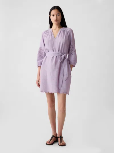 Gap Crinkle Gauze Embroidered Mini Dress In Orchid Petal Purple