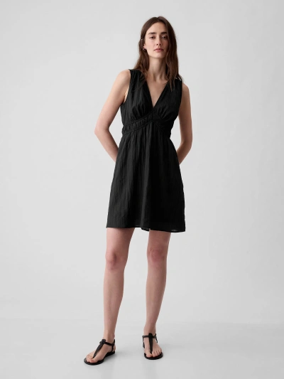 Gap Crinkle Gauze Empire Waist Mini Dress In Black