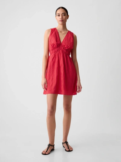 Gap Crinkle Gauze Empire Waist Mini Dress In Slipper Red