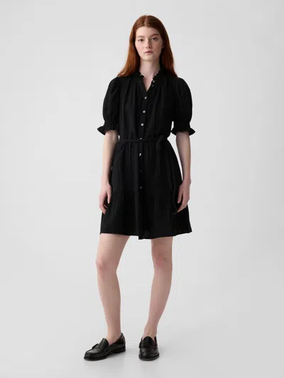 Gap Crinkle Gauze Mini Dress In Black