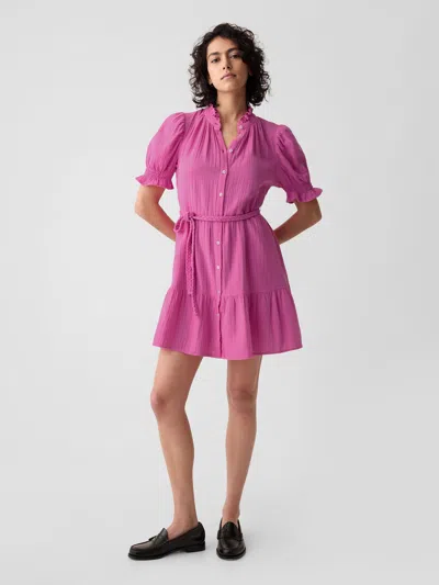 Gap Crinkle Gauze Mini Dress In Indie Pink