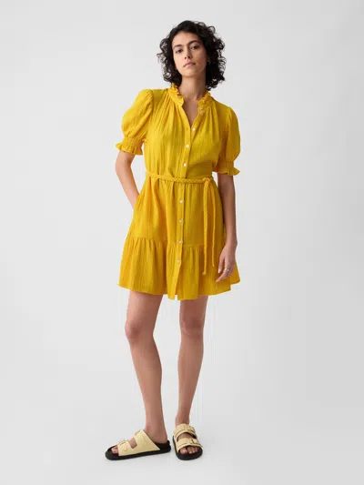 Gap Crinkle Gauze Mini Dress In Lemon Yellow