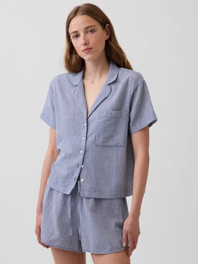 Gap Crinkle Gauze Oversized Pj Shirt In Blue