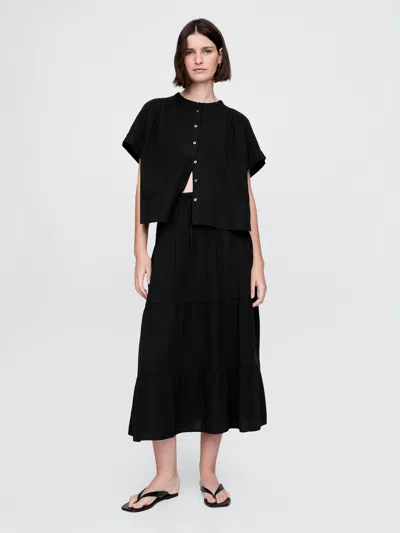 Gap Crinkle Gauze Tiered Maxi Skirt In Black
