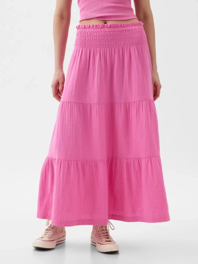 Gap Crinkle Gauze Tiered Maxi Skirt In Indie Pink