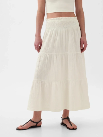 Gap Crinkle Gauze Tiered Maxi Skirt In Off White